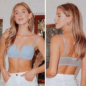 Free People Bralette Sierra Swiss Dot Mesh Bandeau - Blue Rain - Size M - NWT